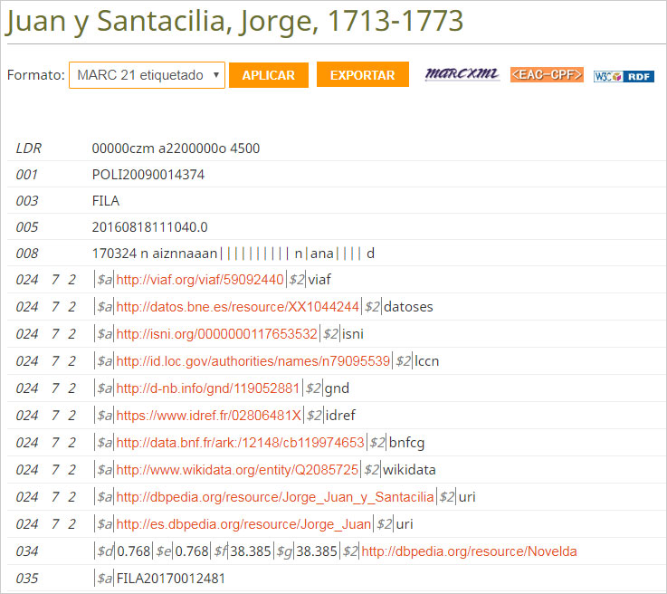 Detalle de una ficha de polígrafo con los campos que corresponden a la reconciliación semántica.