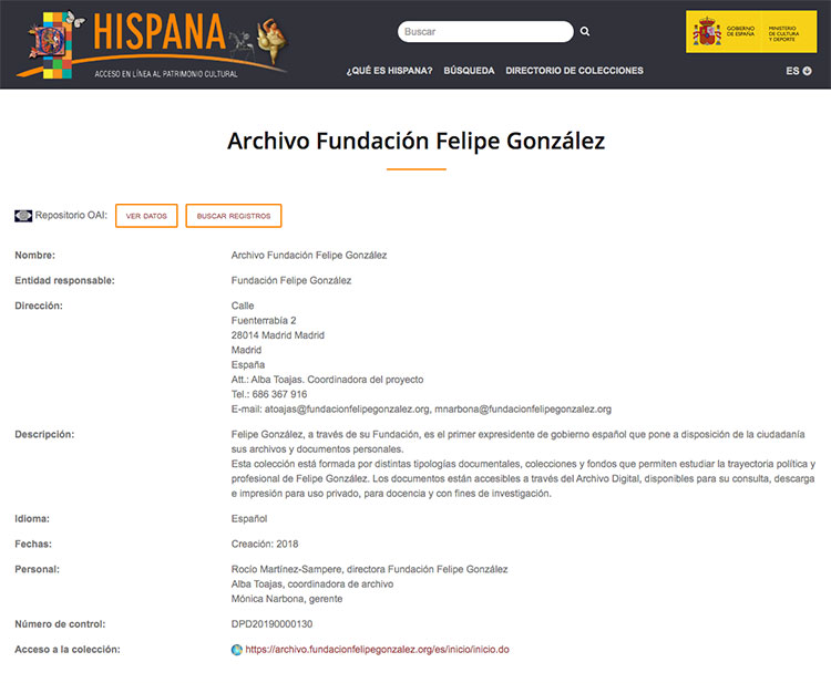 Pantallazo. Archivo Felipe González en Hispana