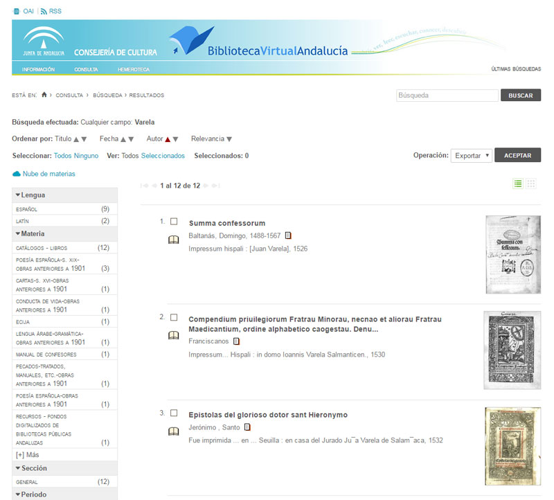 Captura de la Biblioteca Virtual de Andalucía