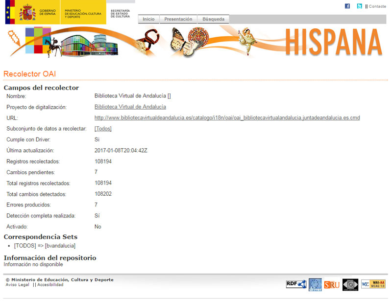 Captura de la Biblioteca Virtual de Andalucía en Hispana