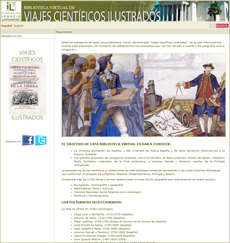 Pantallazo de la página de presentación de la Biblioteca Virtual de Viajes Científicos Ilustrados