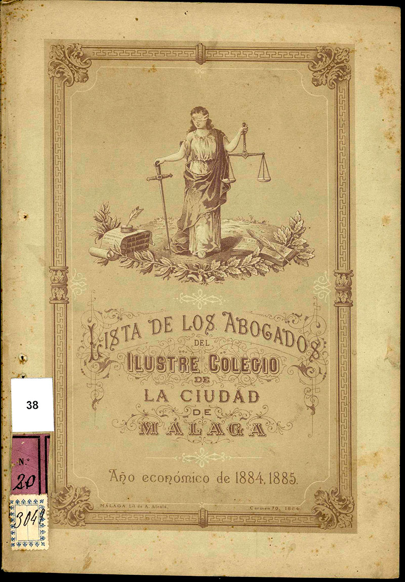 Portada de Lista de los Abogados del Ilustre Colegio de la Ciudad de Málaga