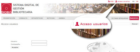 Cabecera del sitio Web. En la parte superior derecha de la cabecera está el "Acceso de usuarios"
