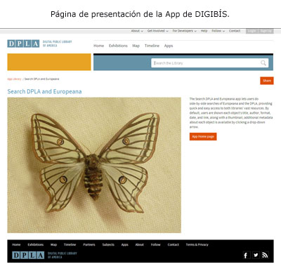 Página de la DPLA para acceder a la APP creada por DIGIBÍS