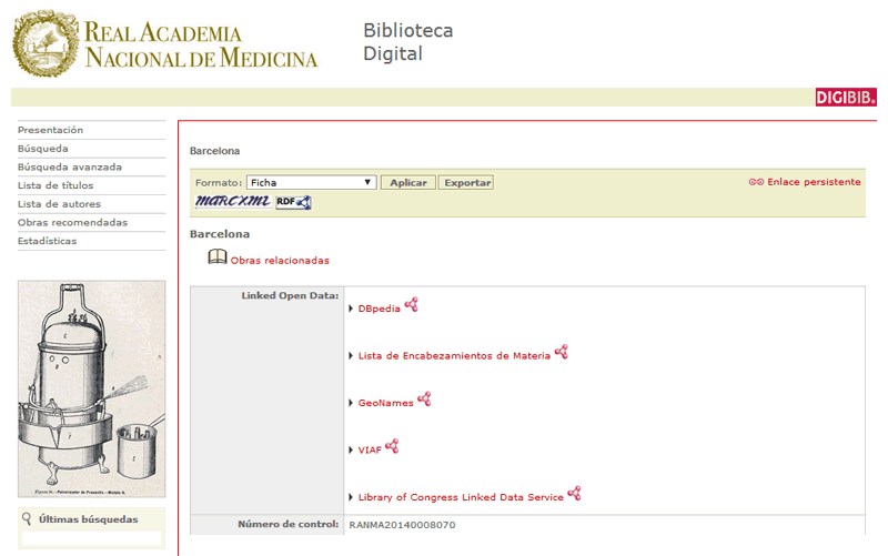 Biblioteca Digital Real Academia Nacional de Medicina: enlaces externos LOD en el registro de Barcelona.