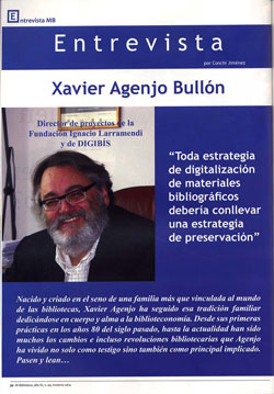 Primera página de la entrevista a Xavier Agenjo