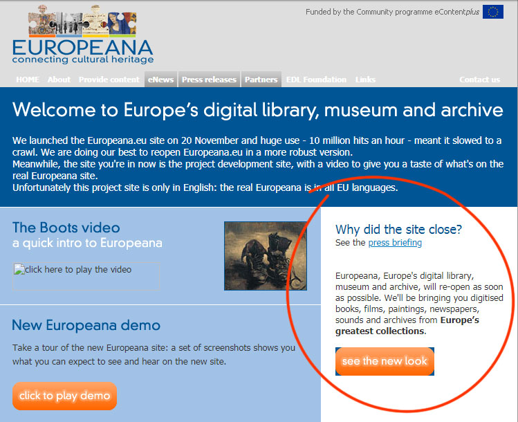 Pantallzo de Europeana reopen