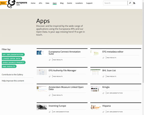 Pantallazo de la página de Europeana Labs en la que se muestra Hispana