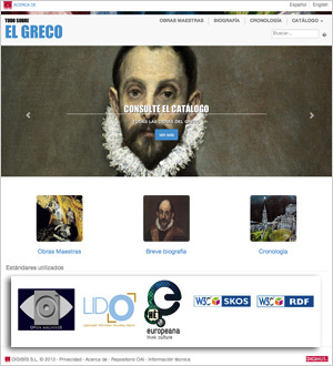 Página de inicio del prototipo de DIGIMUS "Tido sobre el Greco".