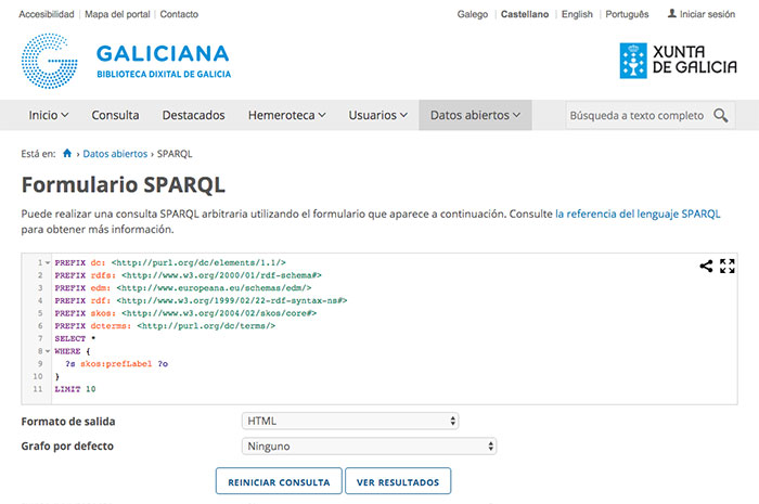 Pantallazo. Galiciana SPARQL