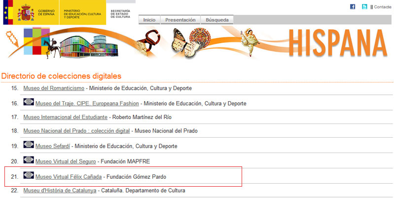 Hispana. Página de colecciones digitales.