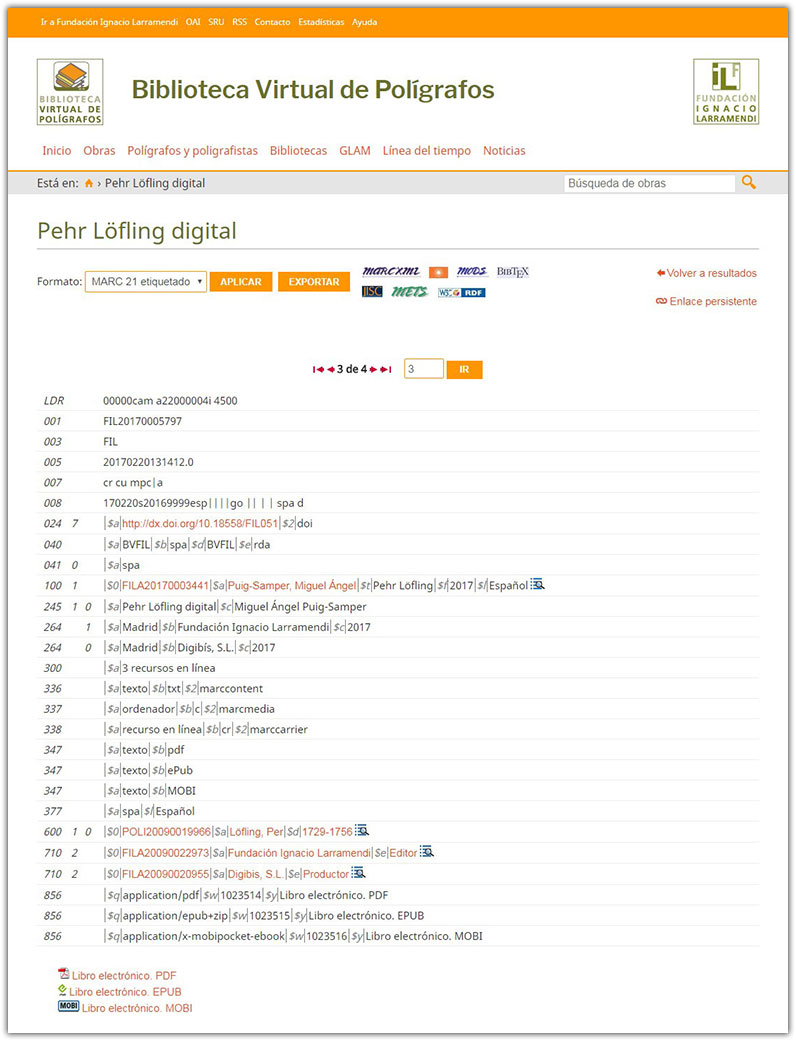 Pantallazo. Ficha bibliográfica en formato MARC21