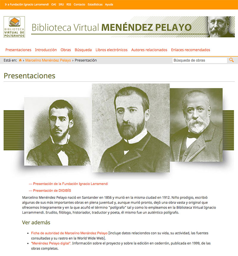 Pantallazo. Biblioteca Virtual Menéndez Pelayo