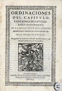 Portada. Ordinaciones del Capitulo, y Cofadria [sic] de Cavalleros, y Hijosdalgo…