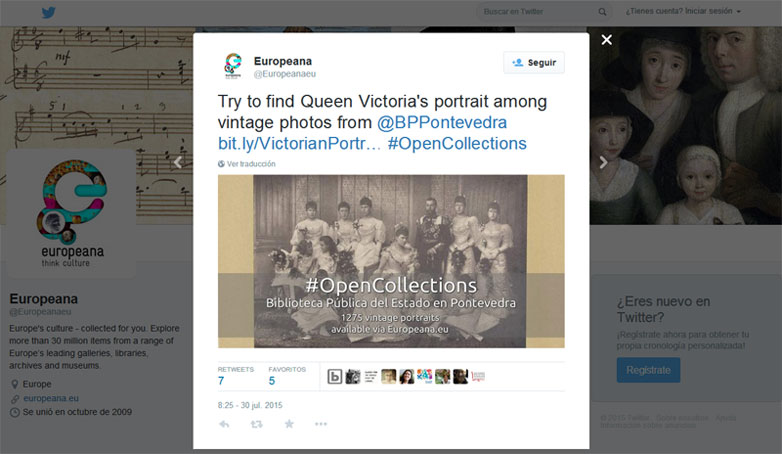 pantallazo del comentario en el Twitter de Europeana