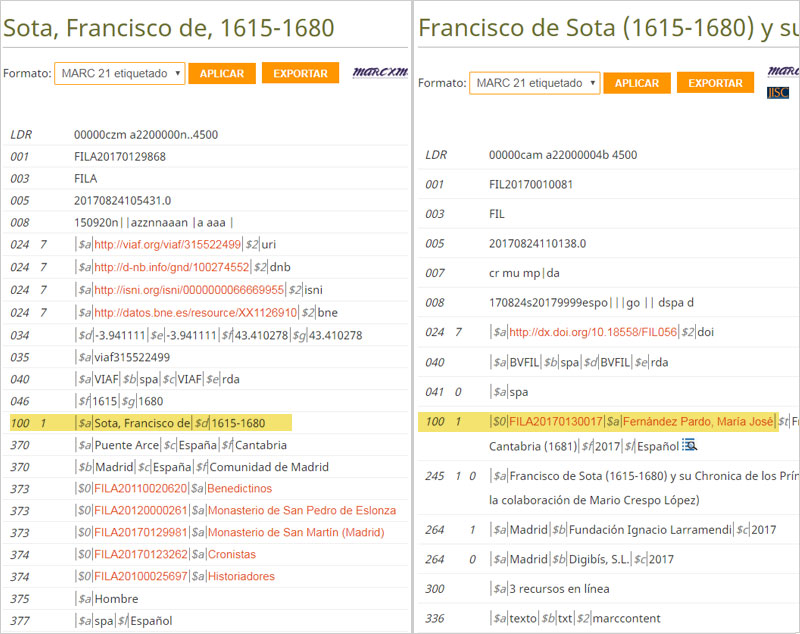 Detalles de las fichas del polígrafo y del poligrafista en MARC21