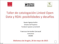 Portada del PPT Taller de catalogación Linked Open Data y RDA: posibilidades y desafíos. Primera parte