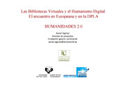 Portada del PPT: Las Bibliotecas Virtuales y el Humanismo Digital: El encuentro en Europeana y en la DPLA.